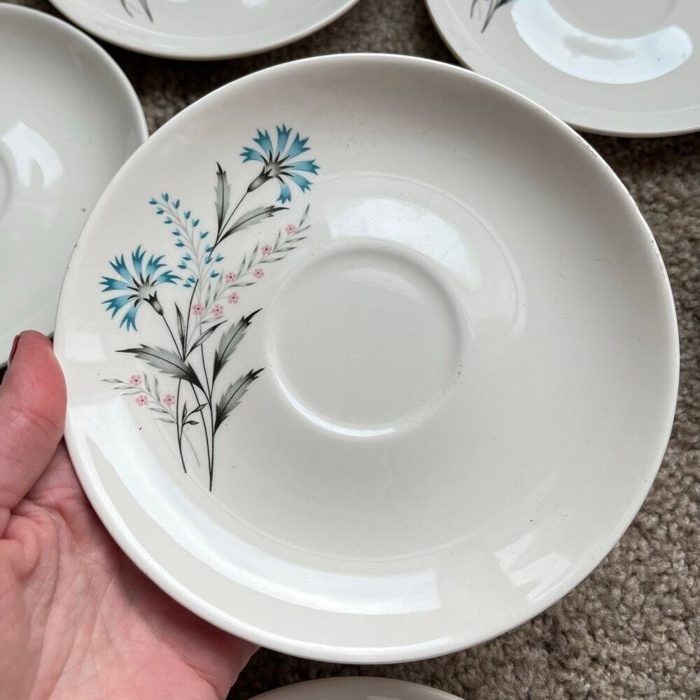 VTG Taylor Smith Bachelor Button 6.25" Saucer Set 8 MCM Teacup